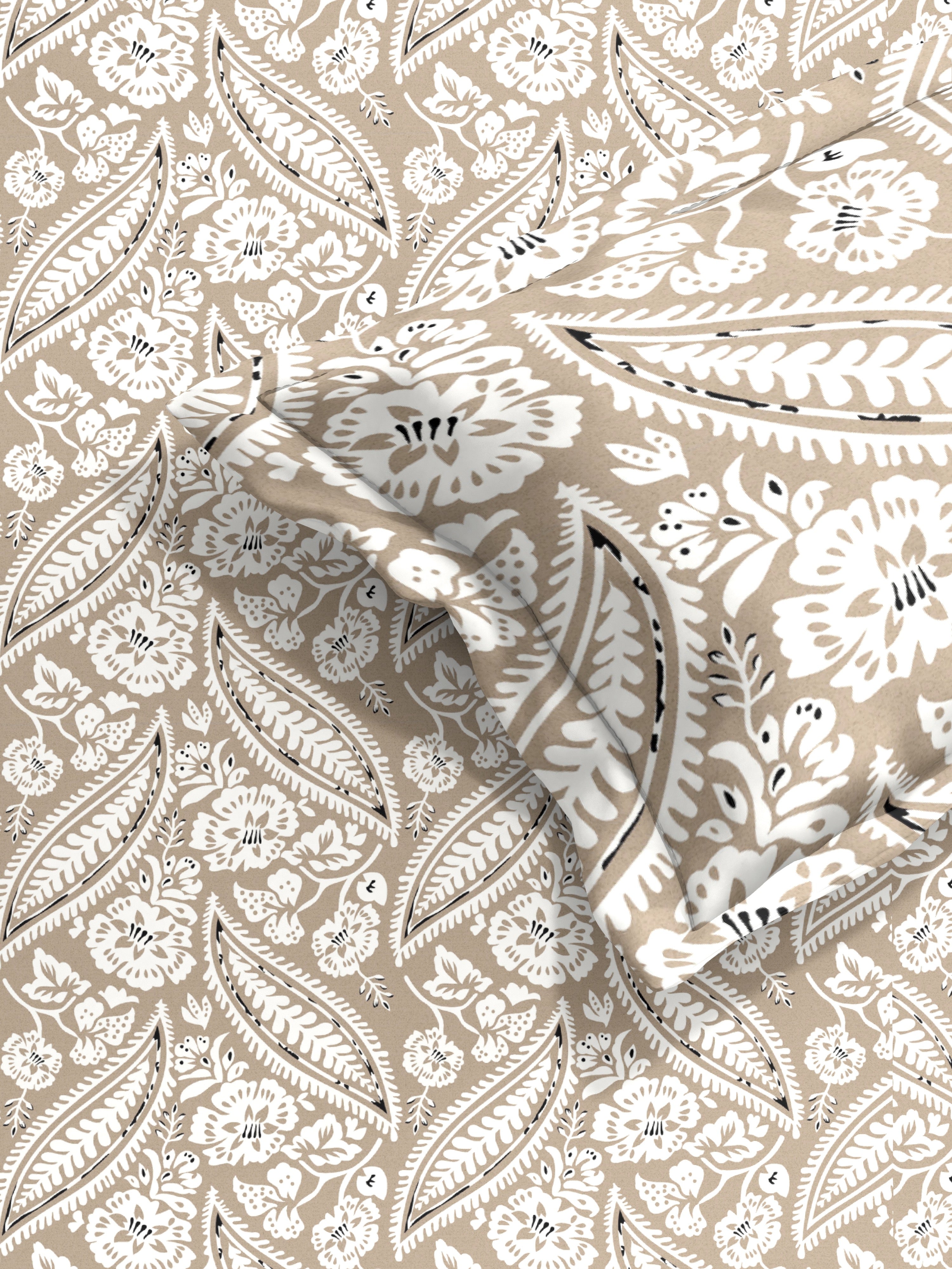 Leafy Cotton Single Bed Sheet with Matching Pillow Cover