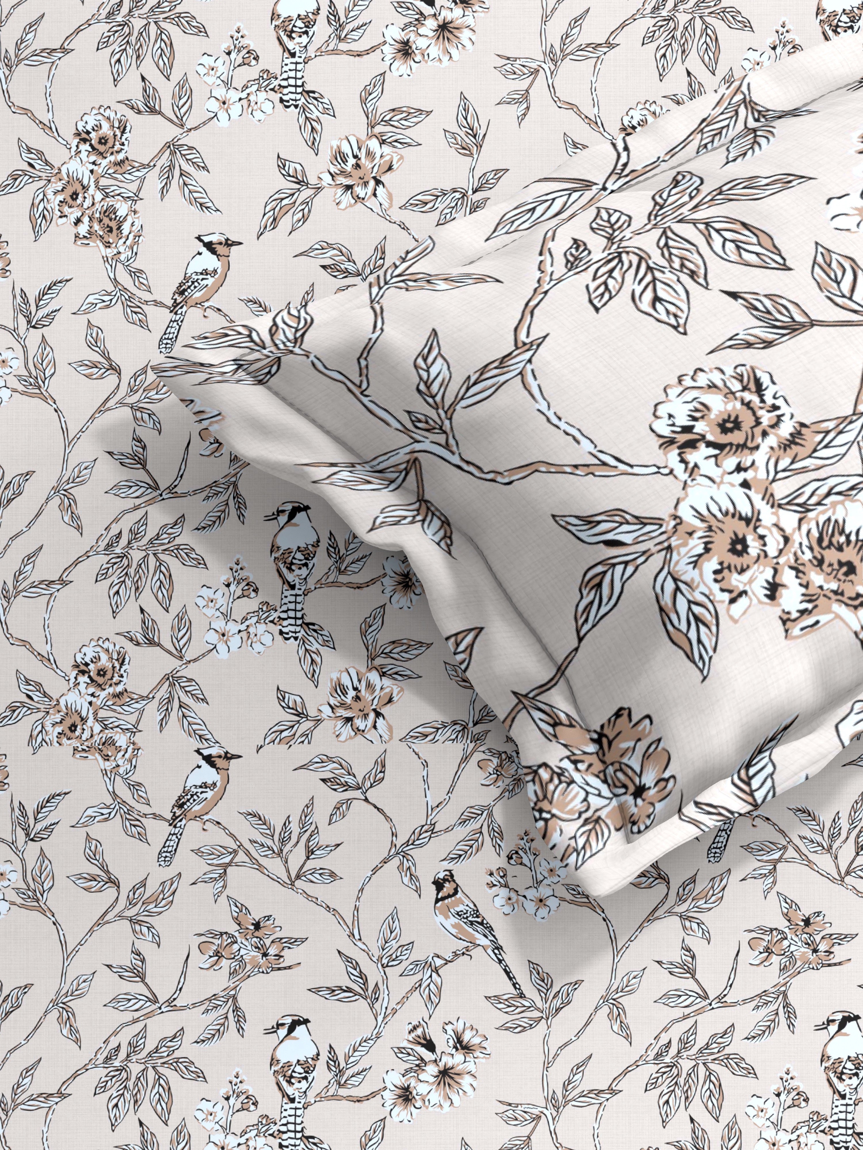 Floral Cotton Single Bed Sheet with Matching Pillow Cover