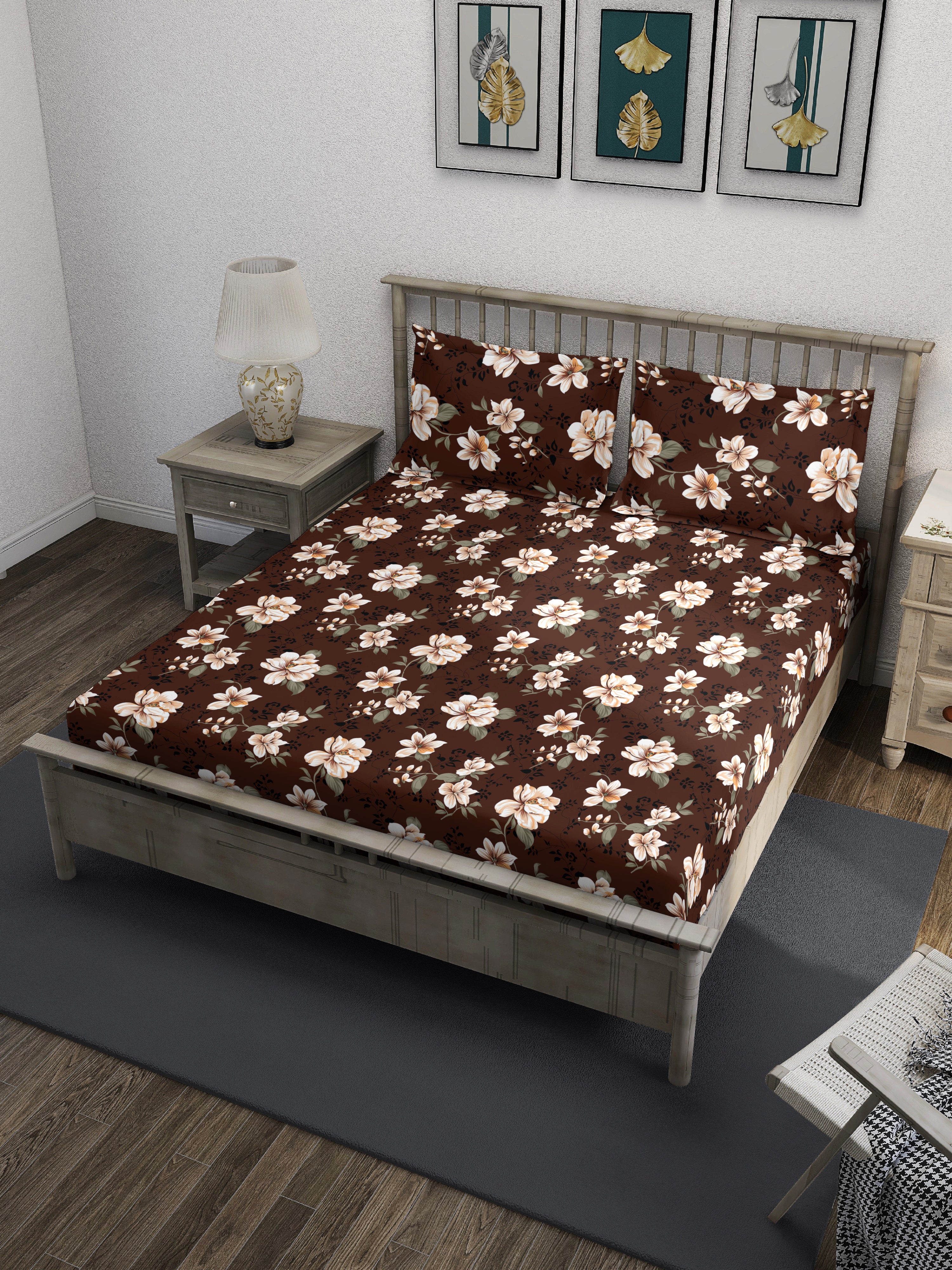 Floral Brown Queen Bedsheet Set
