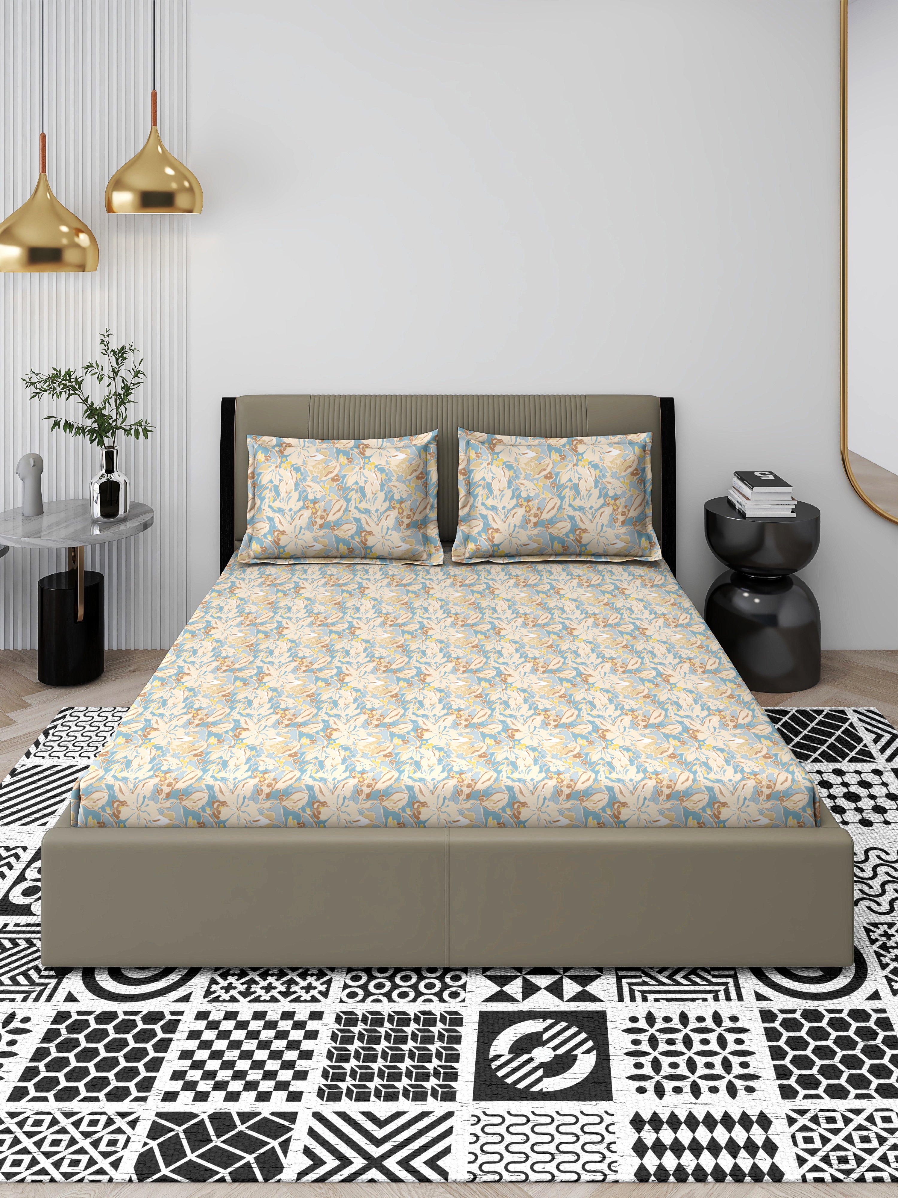 Olive Mist Royal Chevron Queen Bedsheet Set - Super-Soft