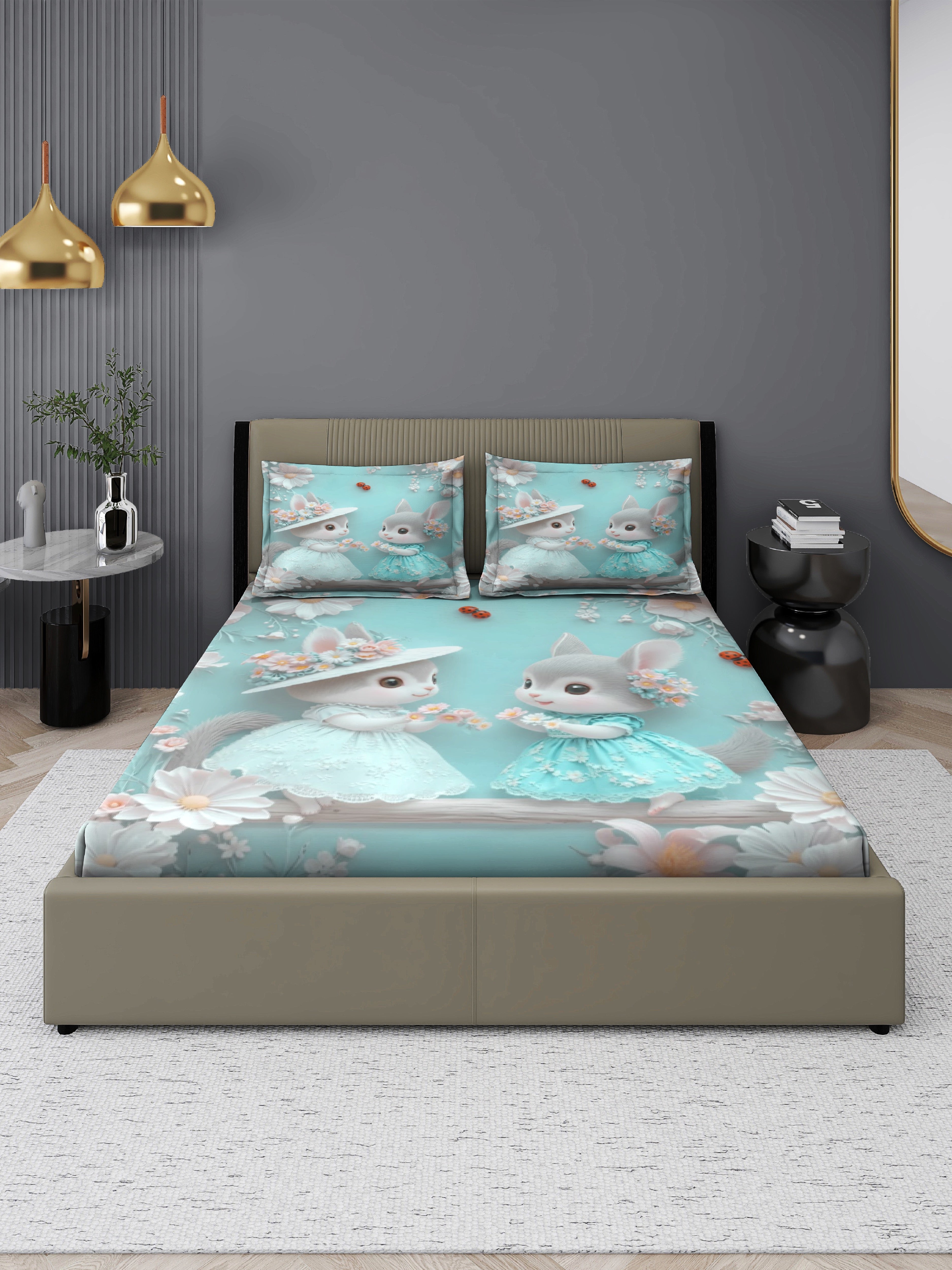 Luxury 7D Digital Printed King-Size Bedsheet Set