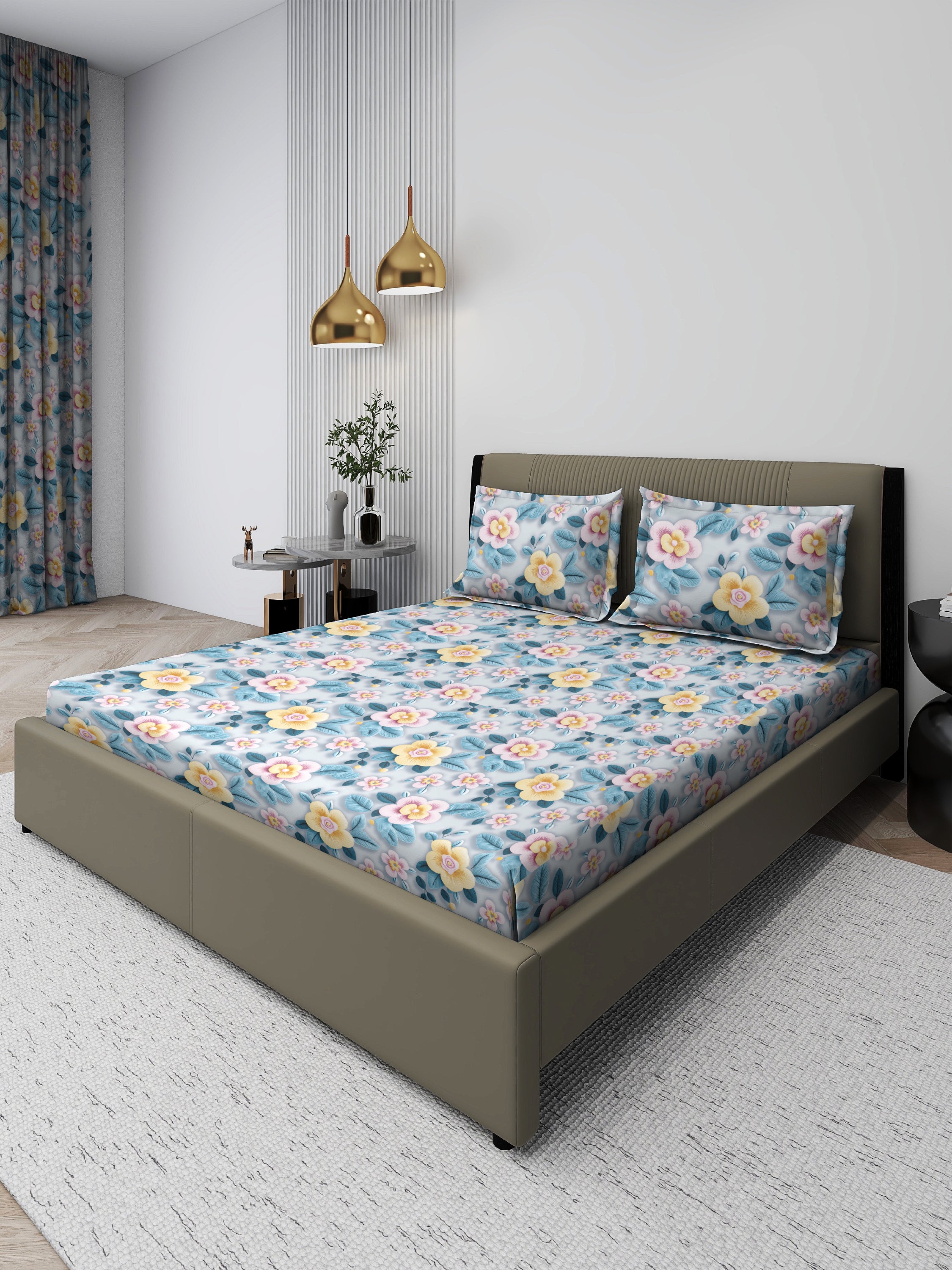 7D Mint Whisper Elegant Maze Bedsheet Set