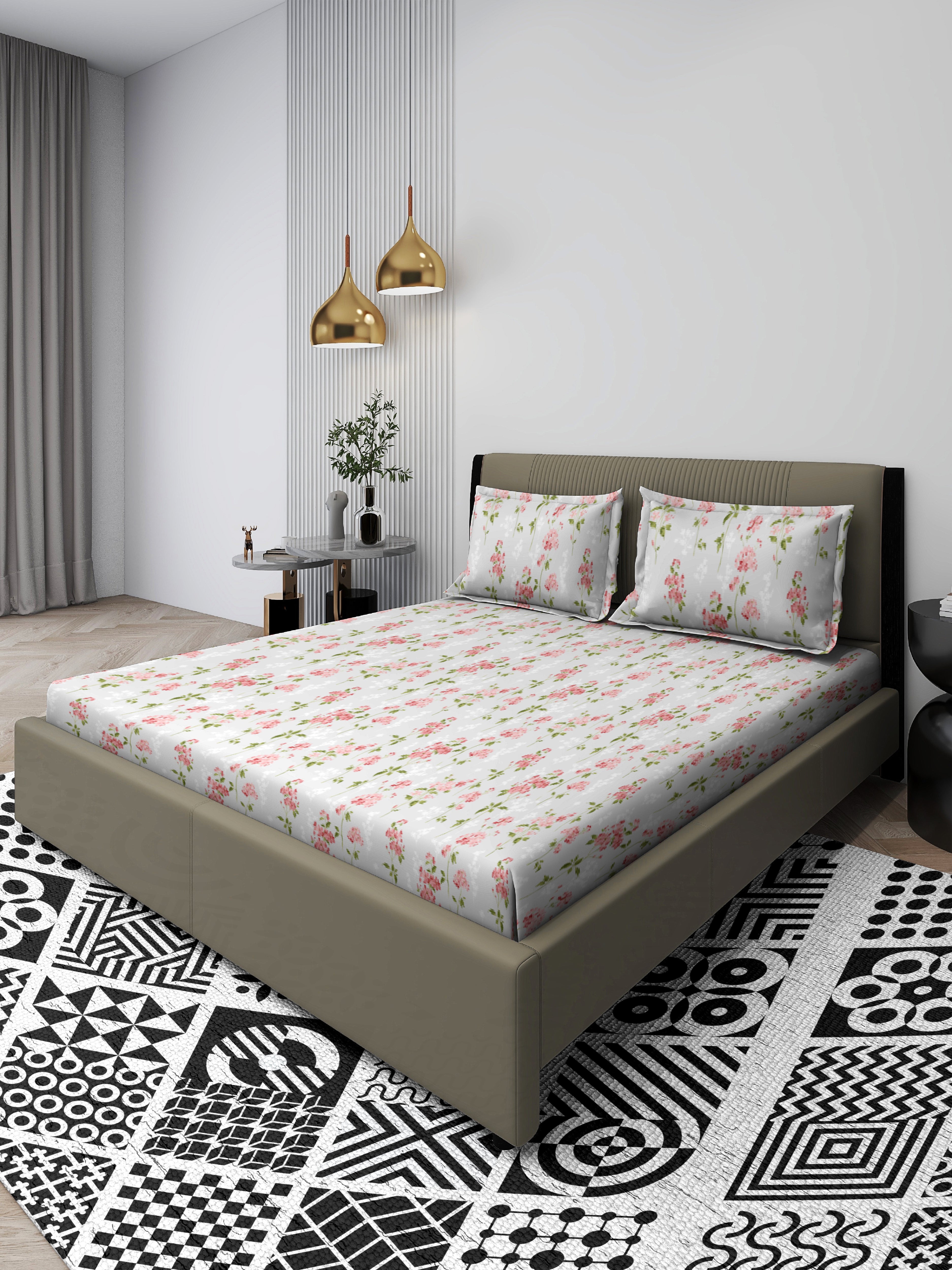 White Dawn Rose Queen Bedsheet Set - Super-Soft