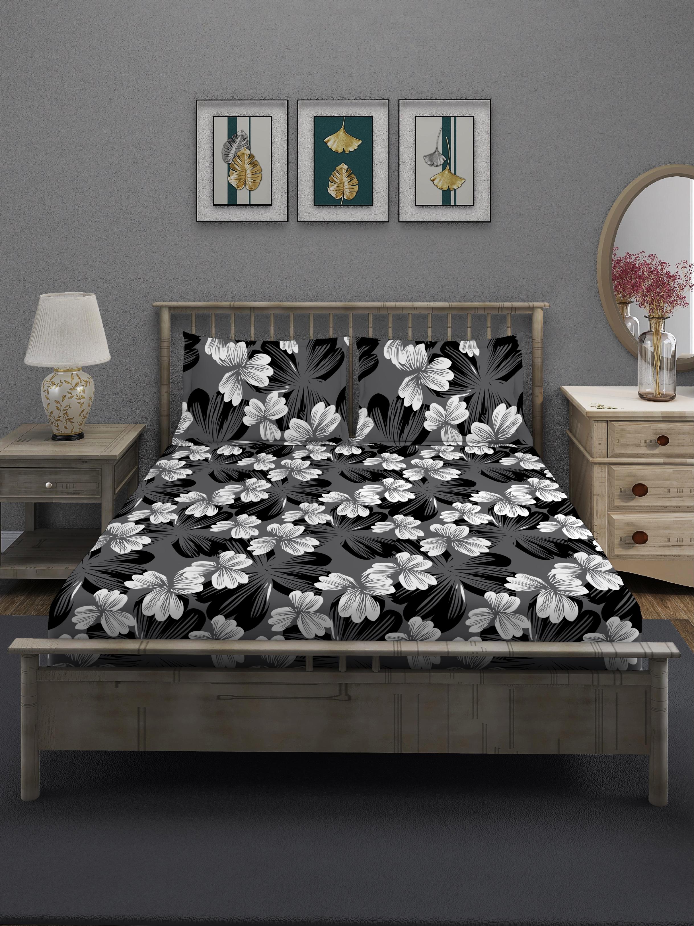 Grey Floral Valentine Queen Bedsheet Set