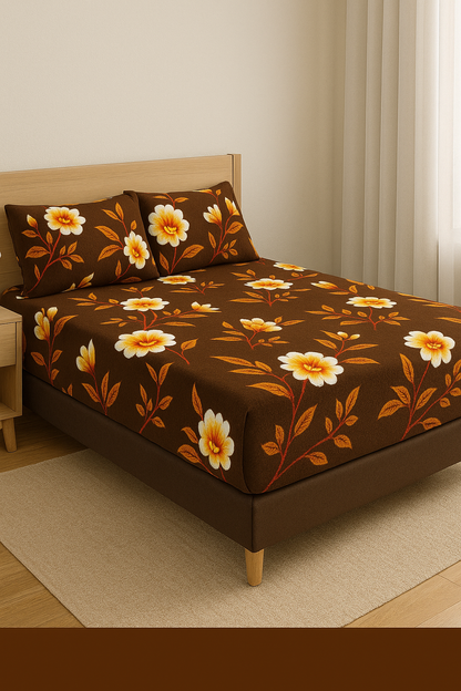 Woolen Double 320 TC Floral Bedsheet - Multicolor
