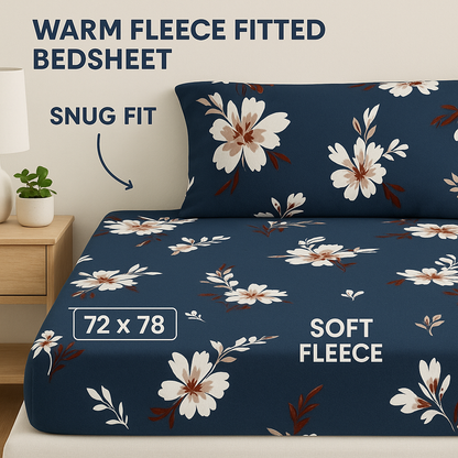 Woolen Double 320 TC Floral Bedsheet - Blue