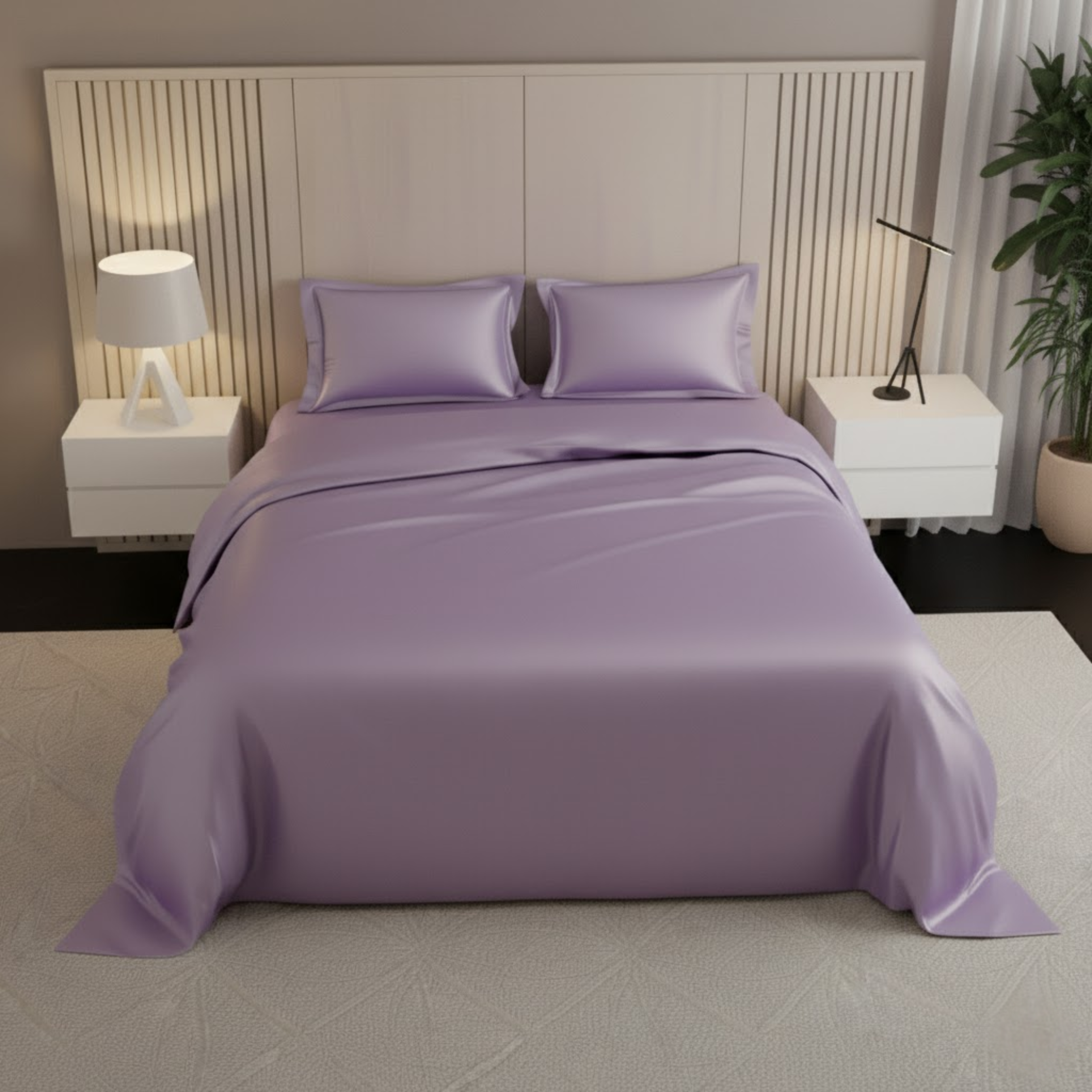 Azure Satin Fitted Bedsheet Set - Lavender