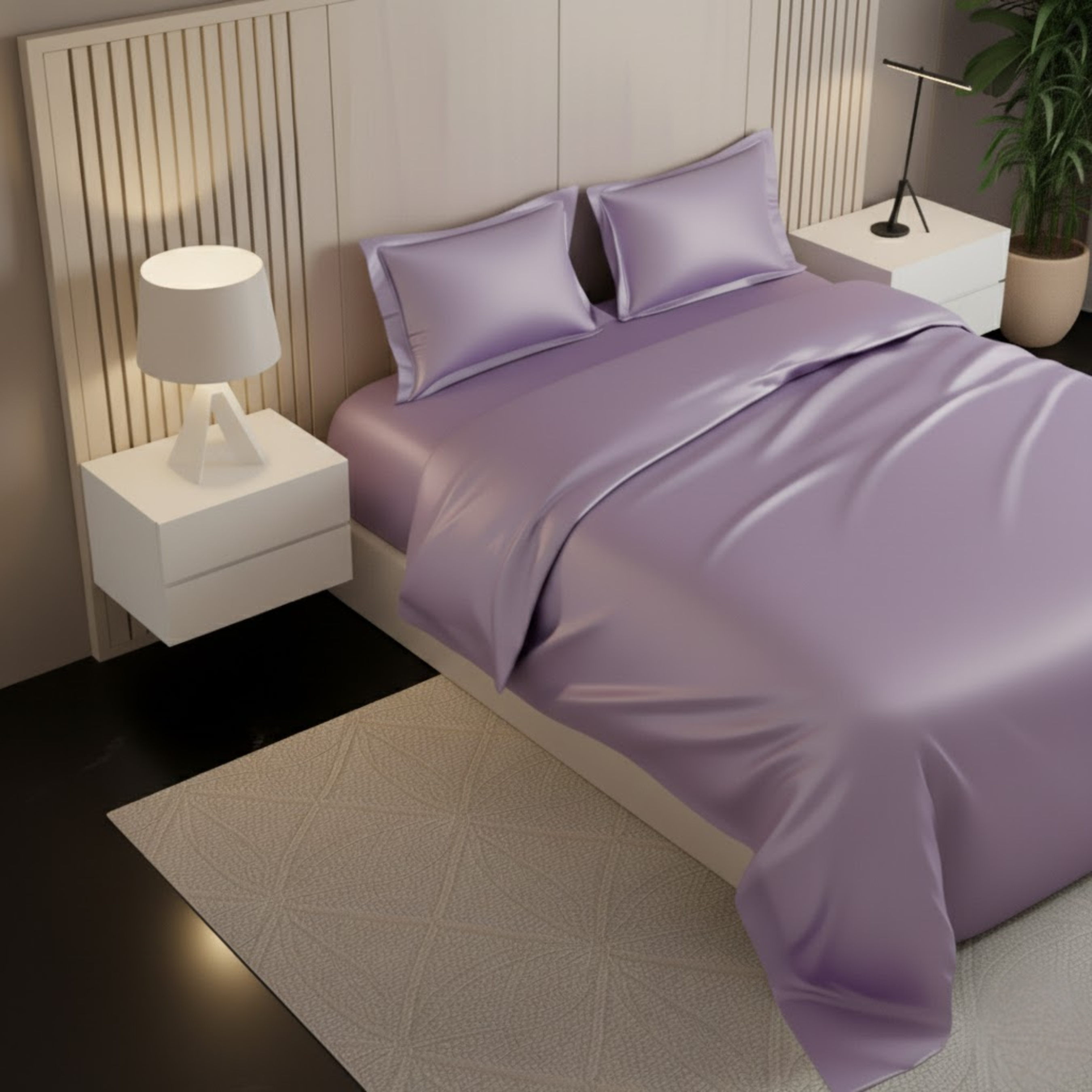 Azure Satin Fitted Bedsheet Set - Lavender