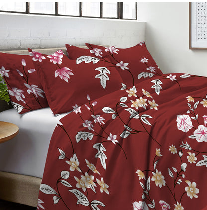 Pale Red Floral Double Bedsheet Set