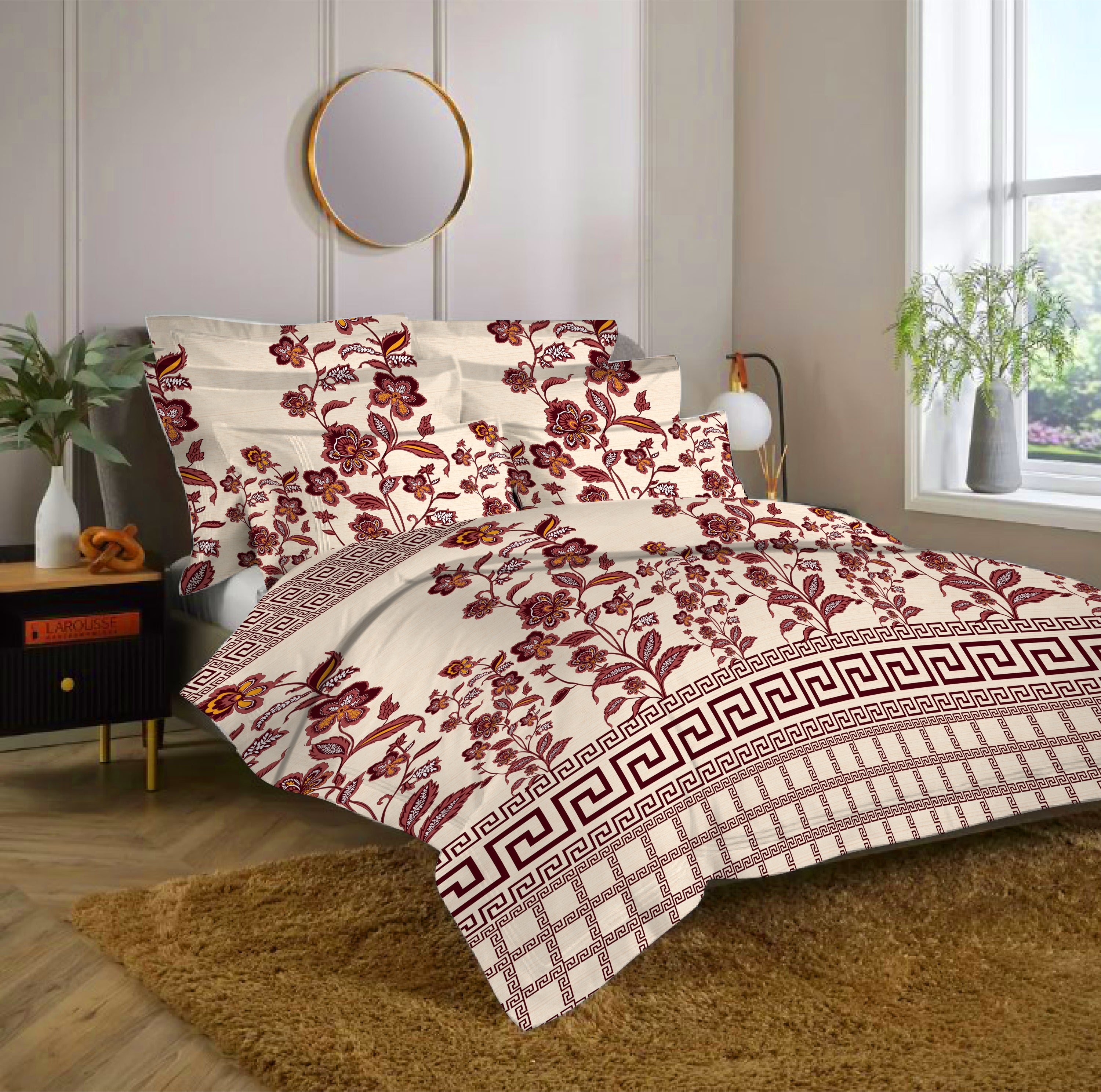 Sapphire Haze Artisan Print Floral Double Bedsheet Set
