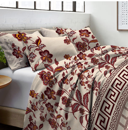 Sapphire Haze Artisan Print Floral Double Bedsheet Set