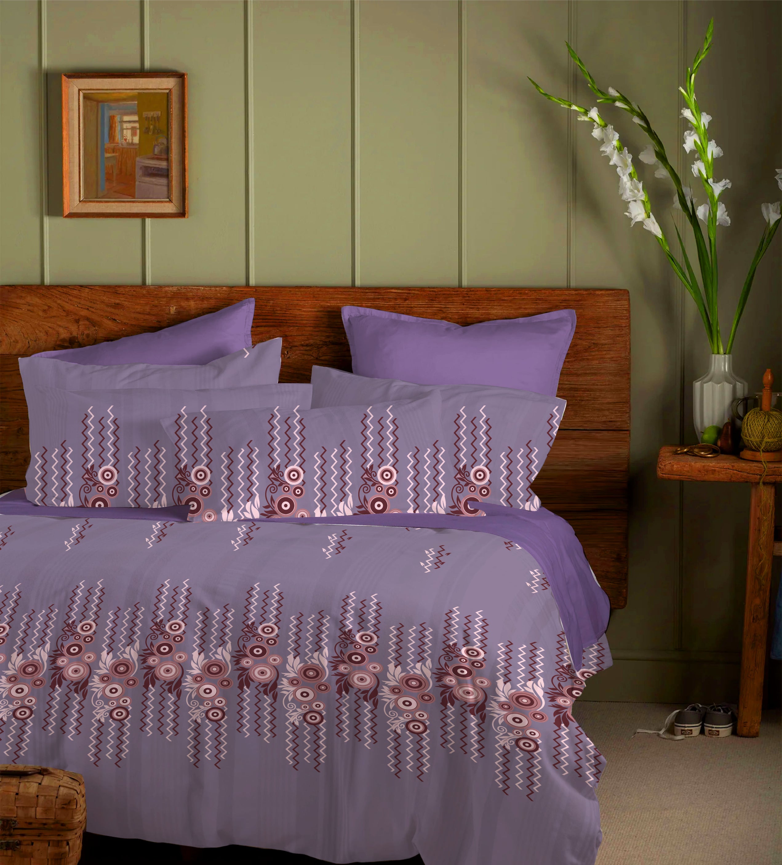 Olive Mist Royal Chevron – Mithas Double Bedsheet Set