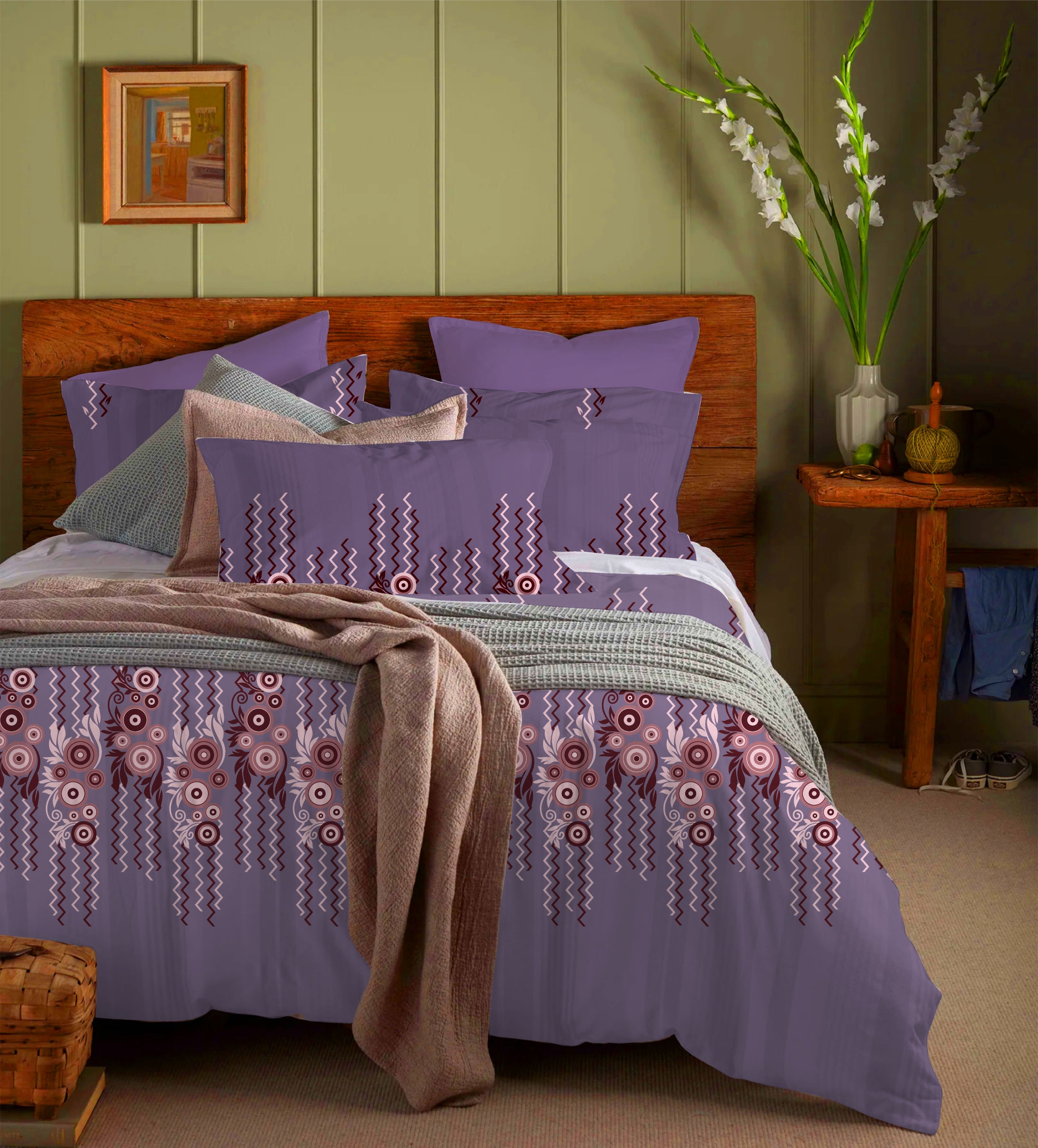 Olive Mist Royal Chevron – Mithas Double Bedsheet Set