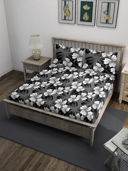 Grey Floral Valentine Queen Bedsheet Set