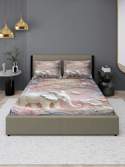 Elephant Fairy Tale King Size Bedsheet with 2 Pillow Covers
