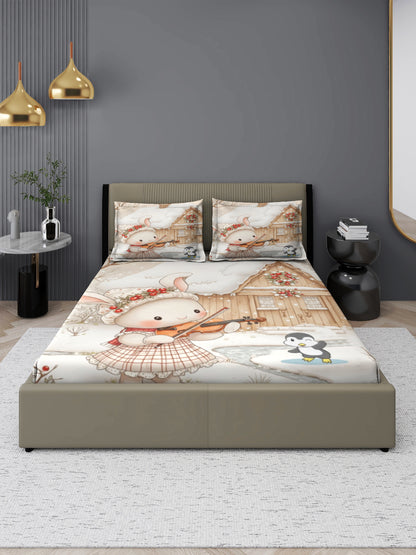 Rabit Fairy Tale King Size Bedsheet with 2 Pillow Covers