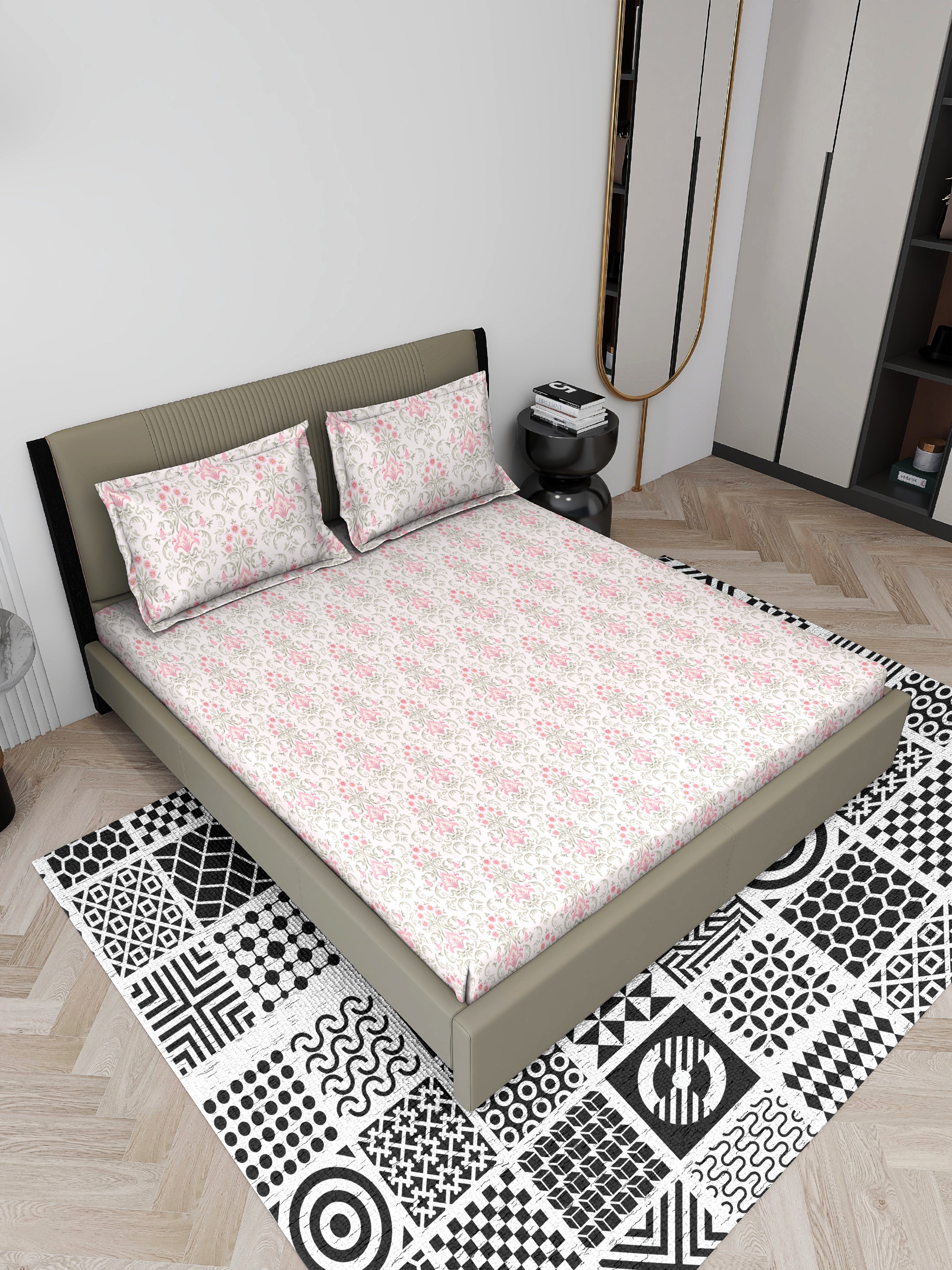 Blush Pink Floral Queen Bedsheet Set - Super-Soft