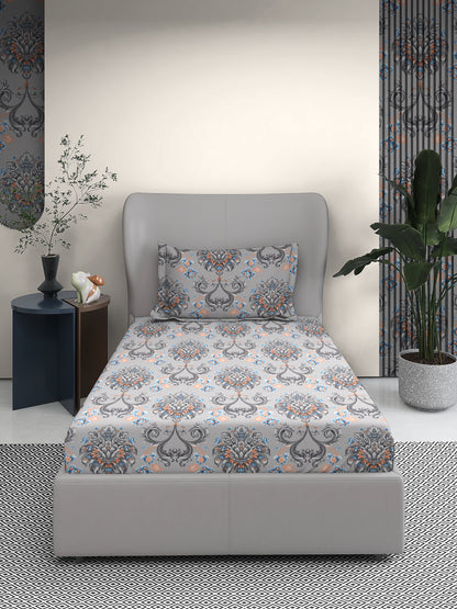 Damask Cotton Single Bed Sheet with Matching Pillow Cover