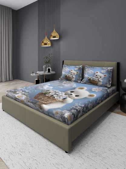 Bear Fairy King Size Bedsheet with 2 Pillow Covers