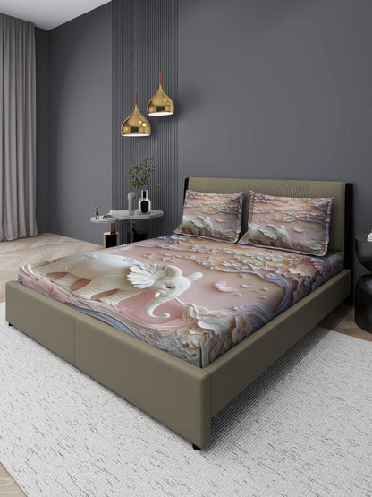 Elephant Fairy Tale King Size Bedsheet with 2 Pillow Covers