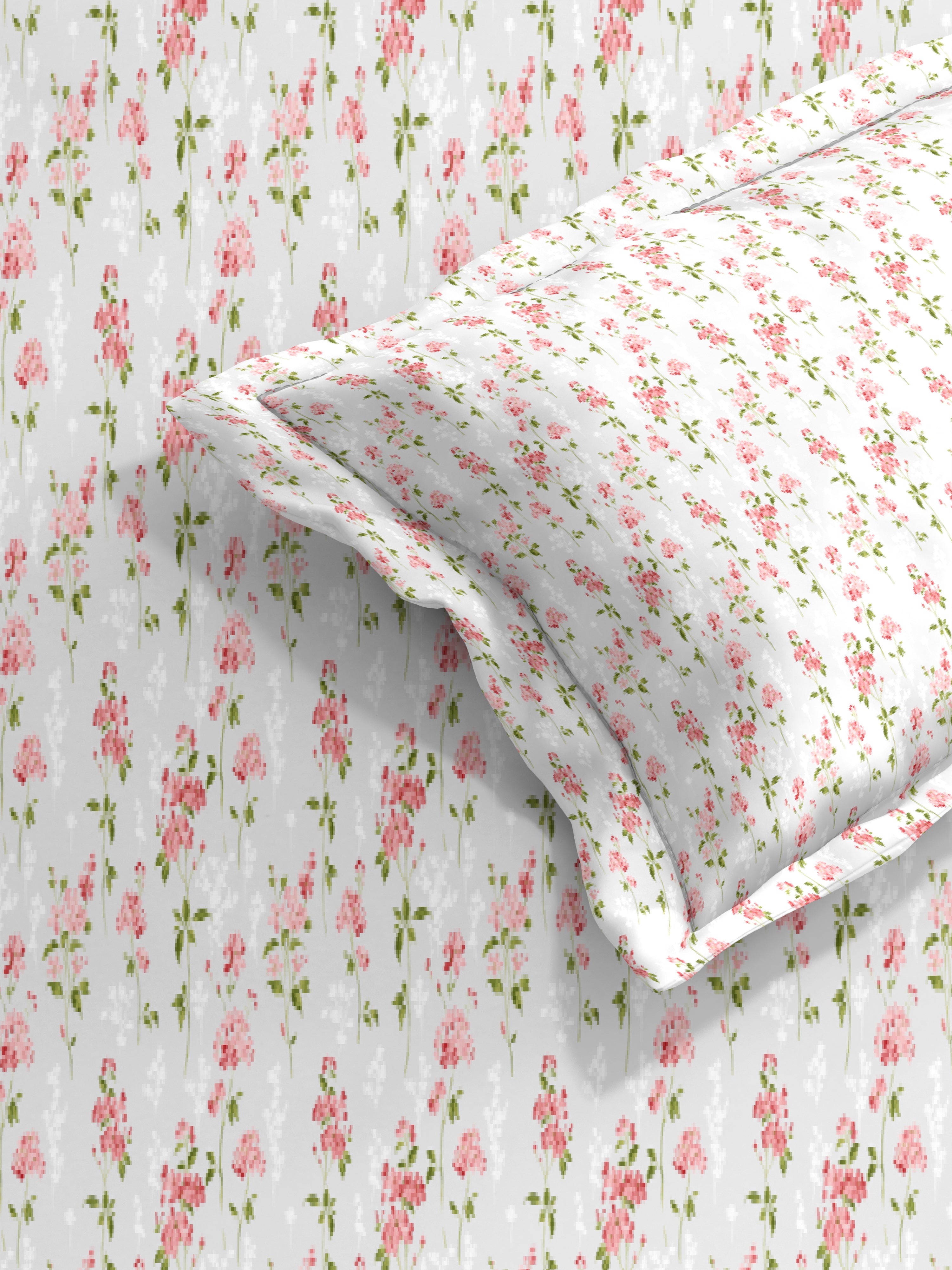 White Dawn Rose Queen Bedsheet Set - Super-Soft