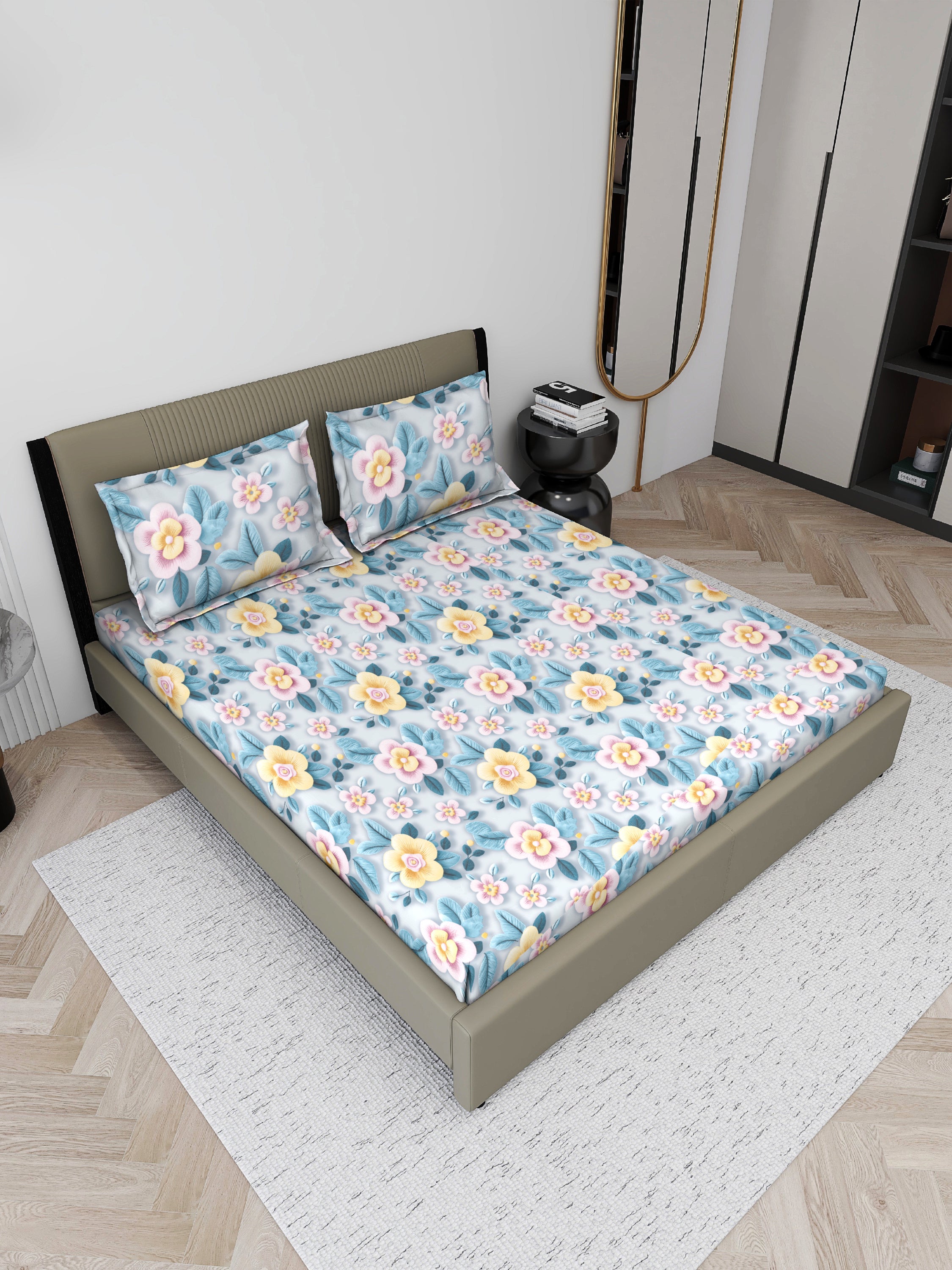 7D Mint Whisper Elegant Maze Bedsheet Set