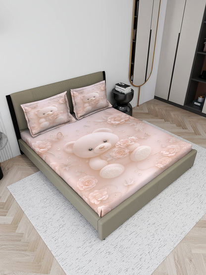 Teddy Fairy Tale King Size Bedsheet with 2 Pillow Covers