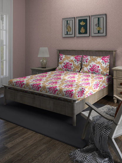 Peach Floral Queen Bedsheet Set