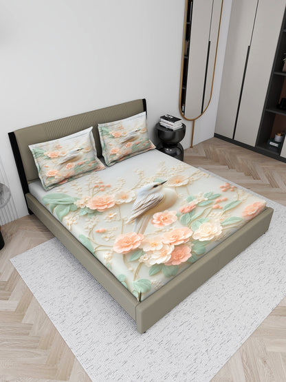 Humming Bird King Size Bedsheet with 2 Pillow Covers