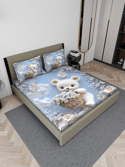 Bear Fairy King Size Bedsheet with 2 Pillow Covers