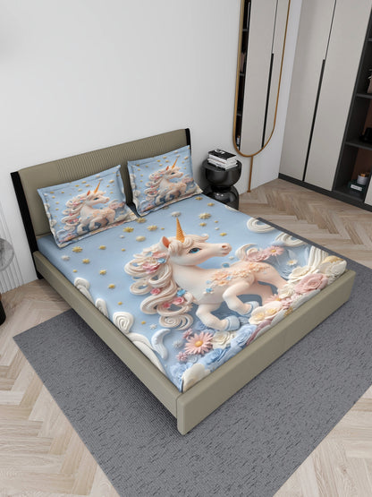 Unicorn King Size Bedsheet with 2 Pillow Covers