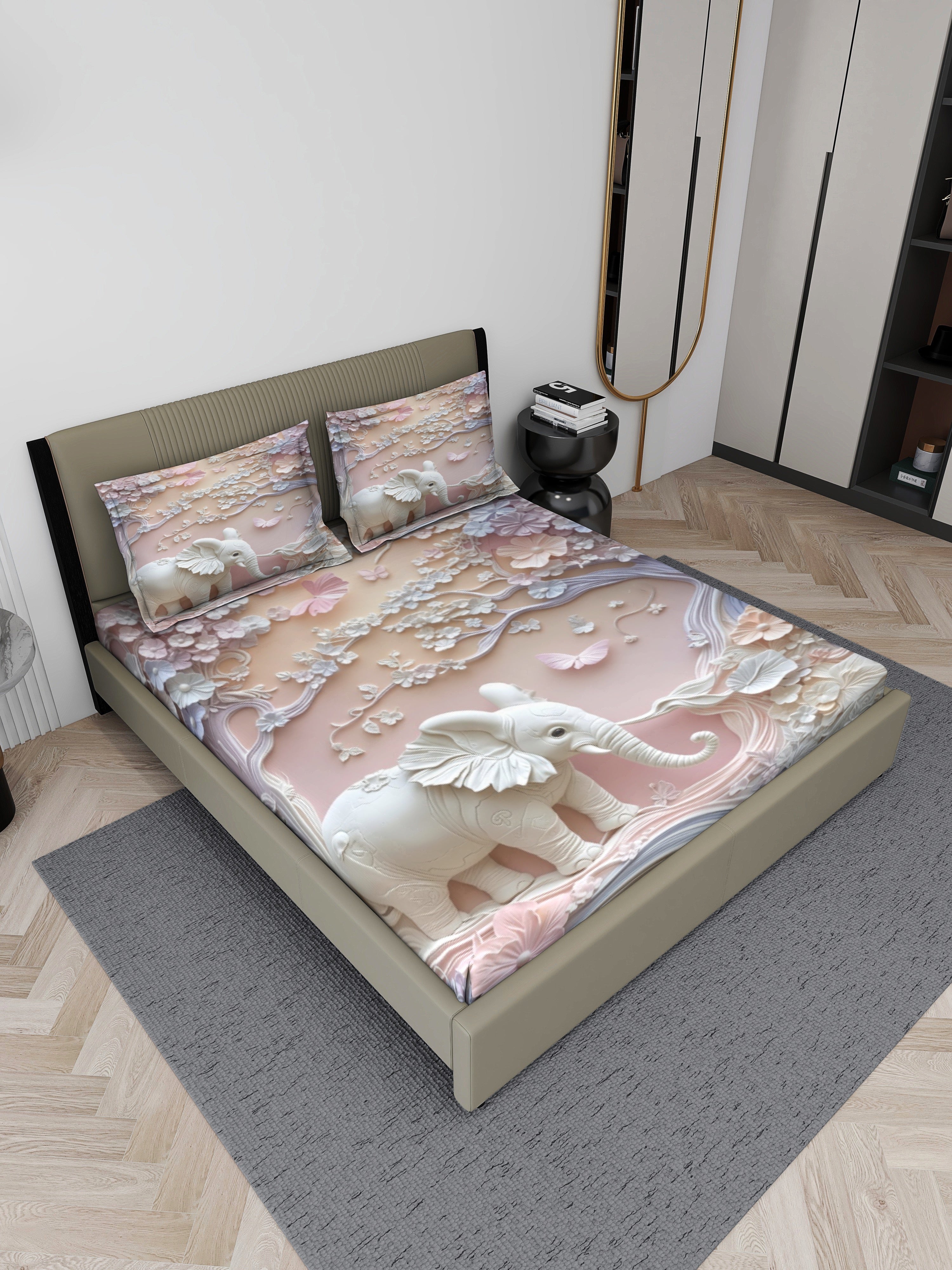 Elephant Fairy Tale King Size Bedsheet with 2 Pillow Covers