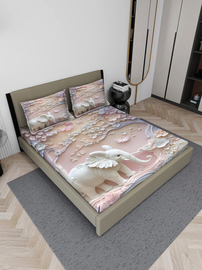 Elephant Fairy Tale King Size Bedsheet with 2 Pillow Covers