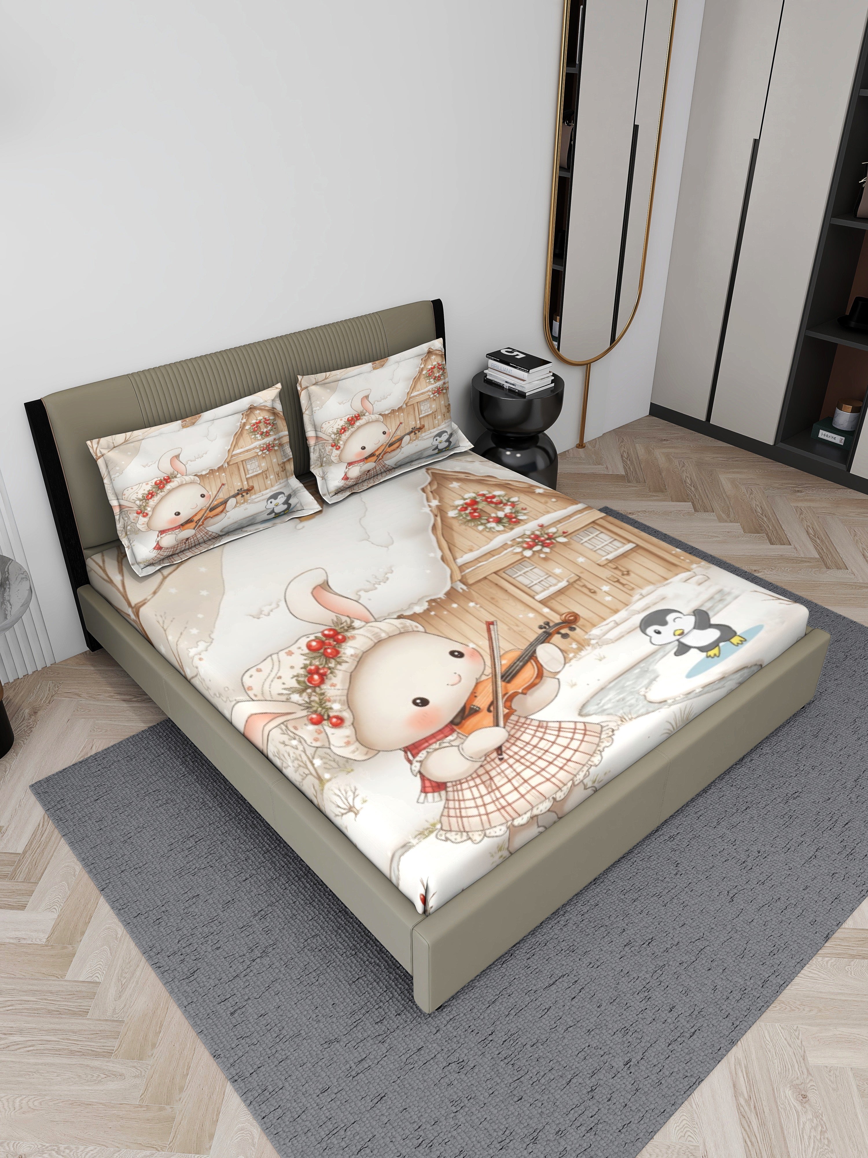 Rabit Fairy Tale King Size Bedsheet with 2 Pillow Covers