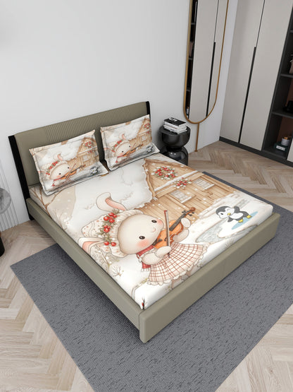 Rabit Fairy Tale King Size Bedsheet with 2 Pillow Covers