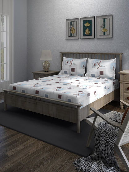 White Block Queen Bedsheet Set