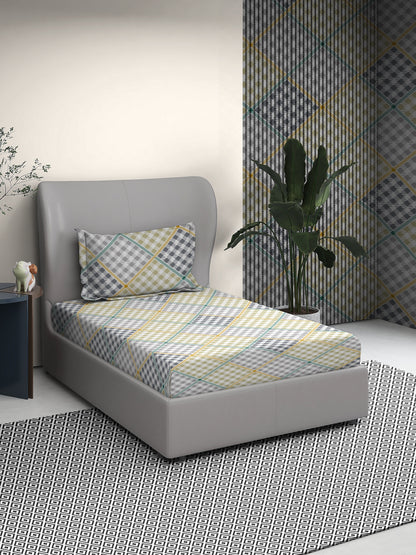 Geometrical Cotton Single Bed Sheet with Matching Pillow Cover
