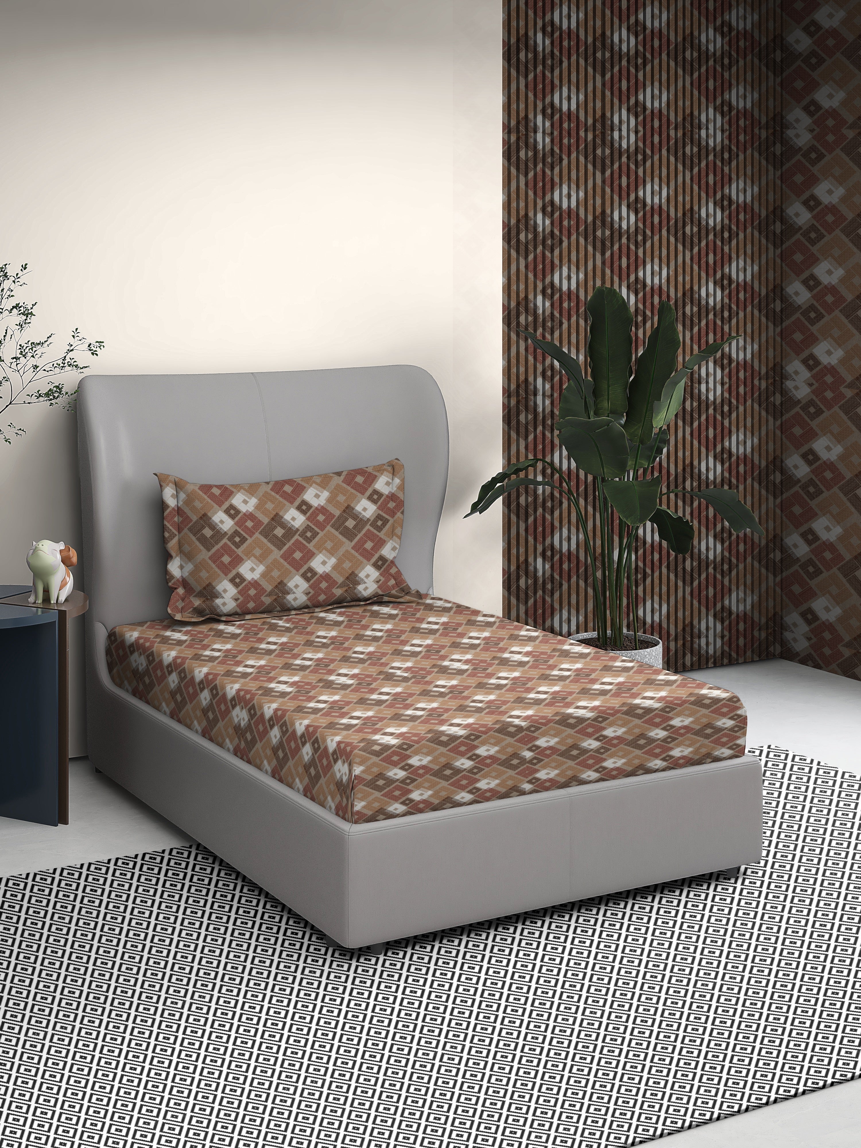 Checkered Cotton Single Bed Sheet with Matching Pillow Cover