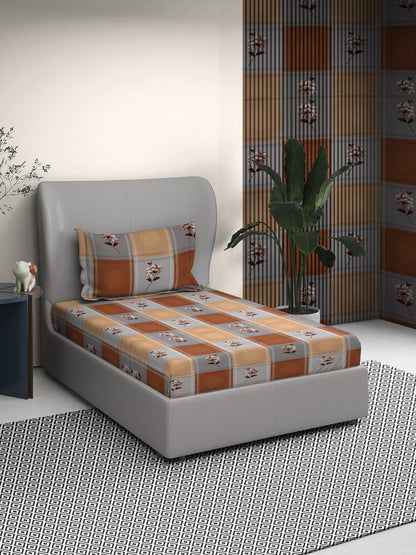 Squared Cotton Single Bed Sheet with Matching Pillow Cover