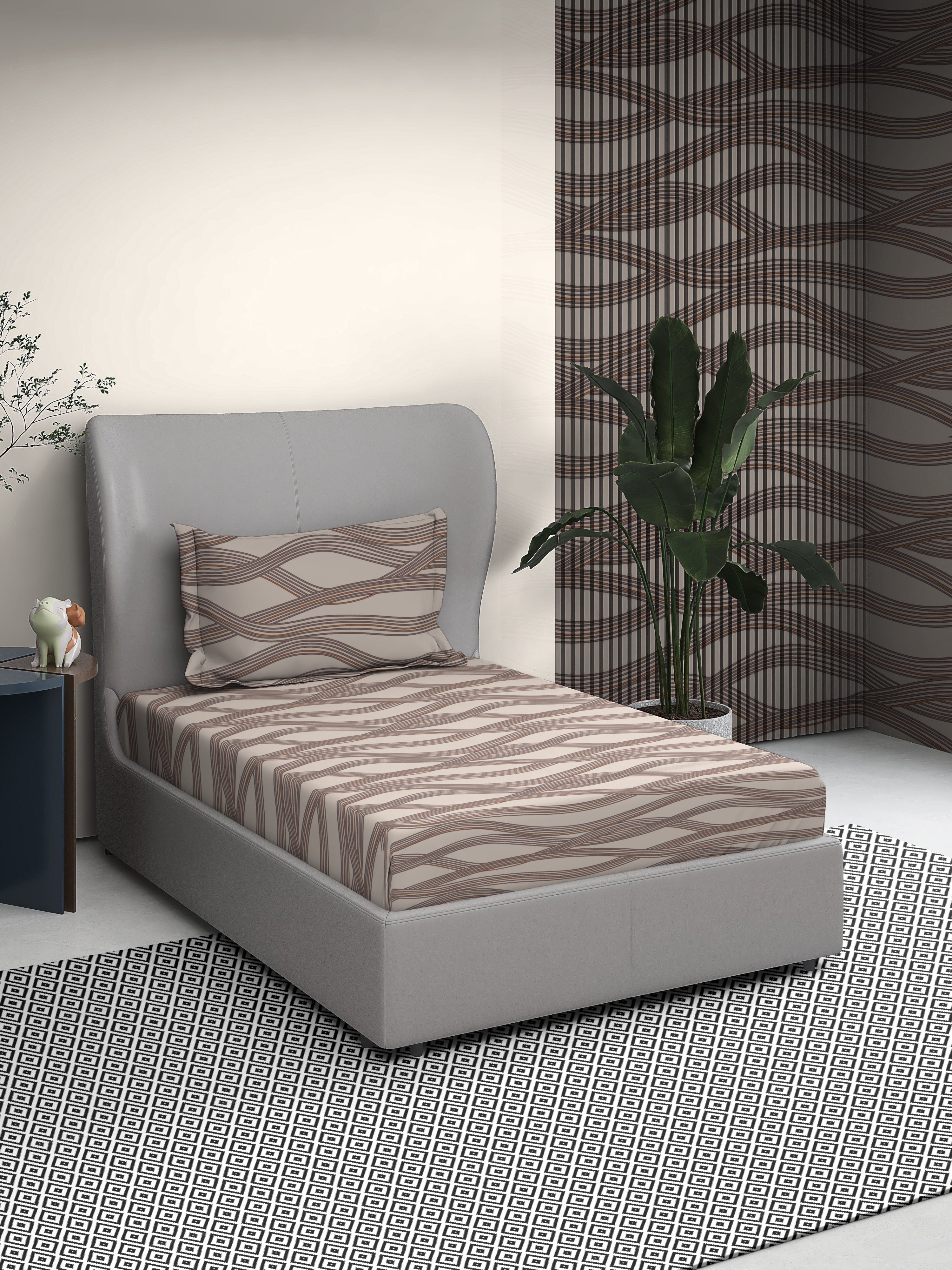 Abstract Stripe Cotton Single Bed Sheet with Matching Pillow Cover