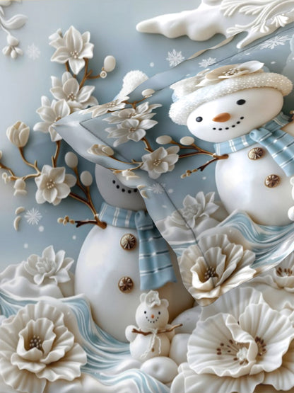 Snowman Fairy Tale King Size Bedsheet with 2 Pillow Covers