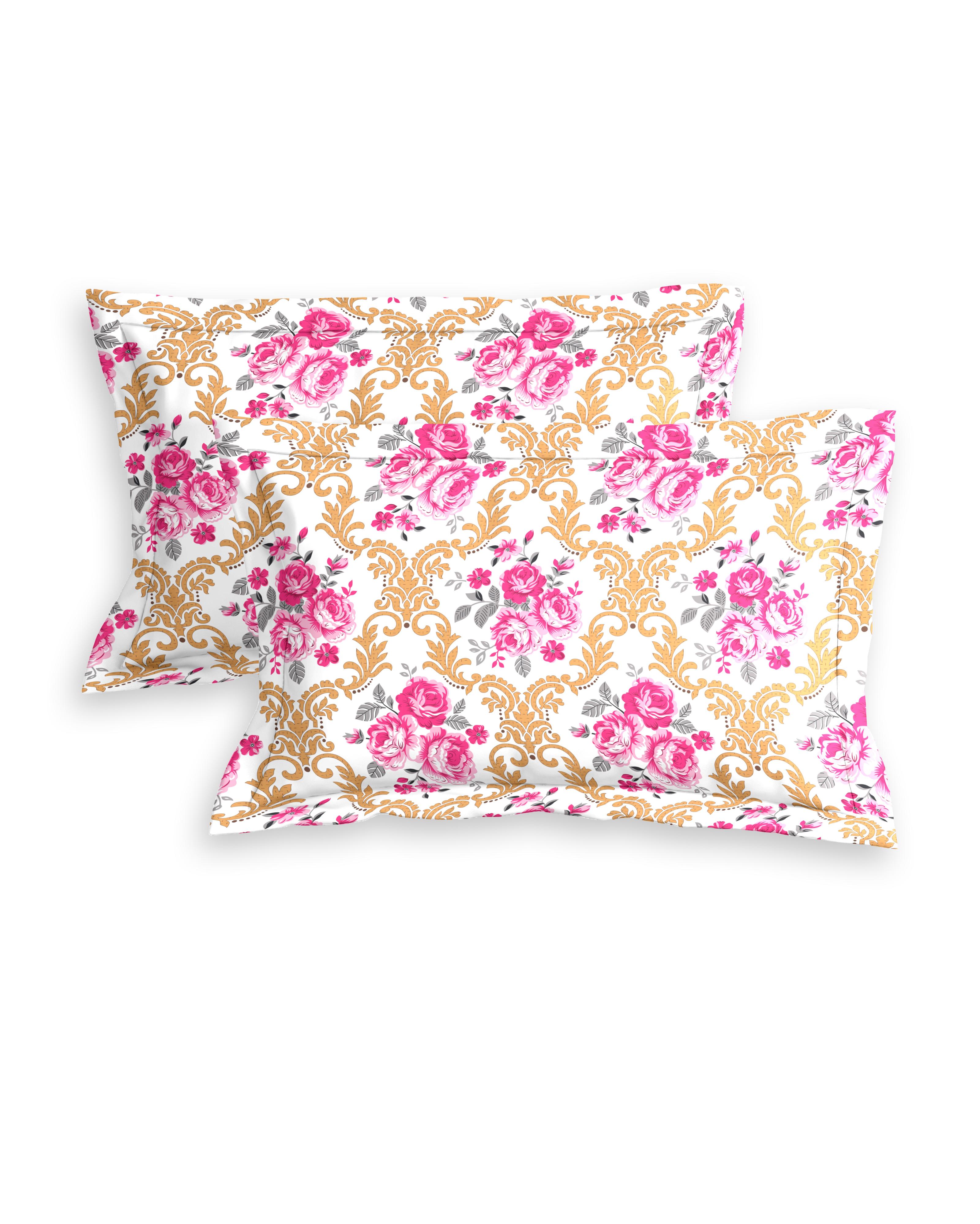 Peach Floral Queen Bedsheet Set
