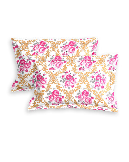 Peach Floral Queen Bedsheet Set
