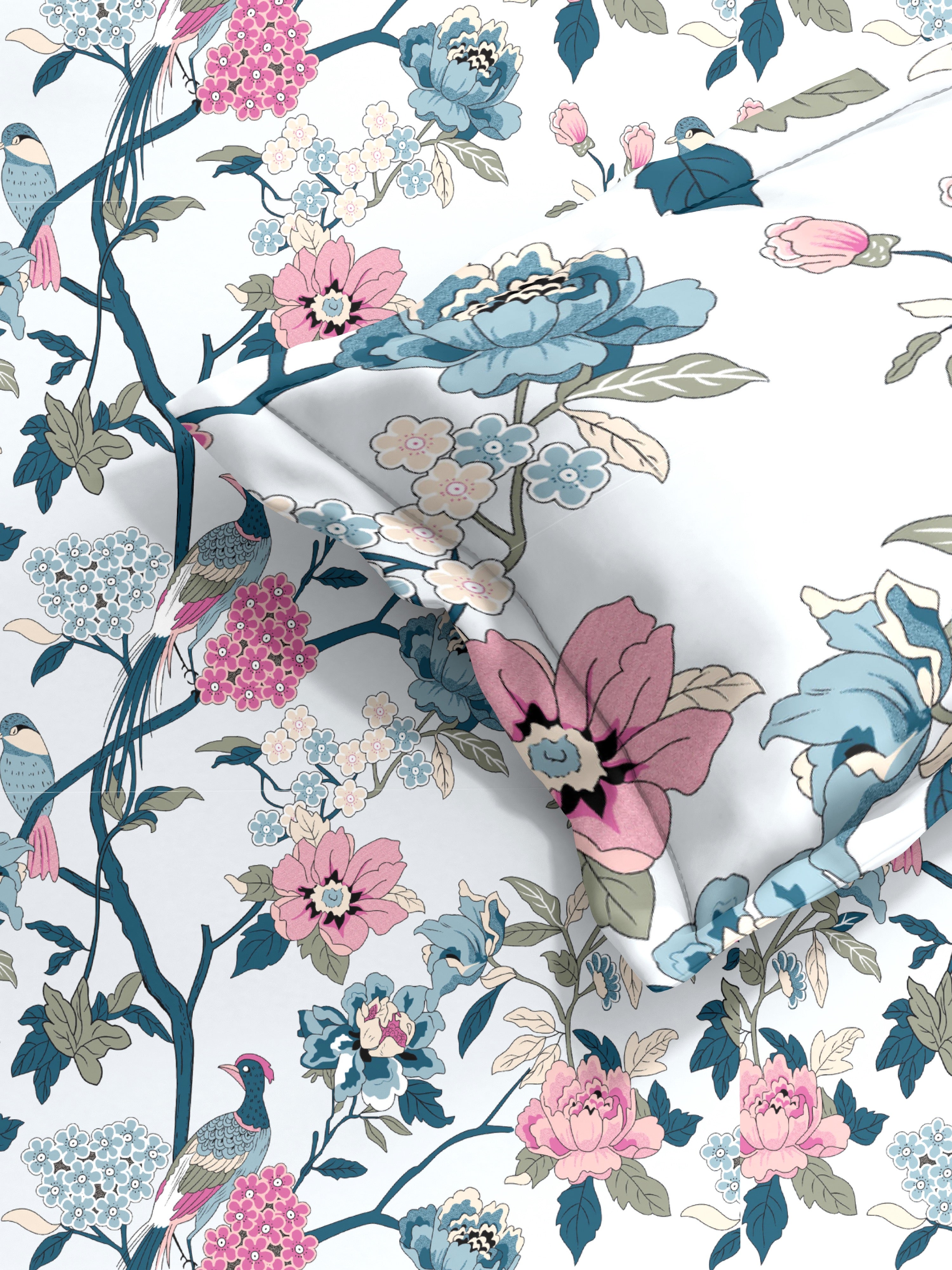 Floral Fairy Cotton Single Bed Sheet with Matching Pillow Cover