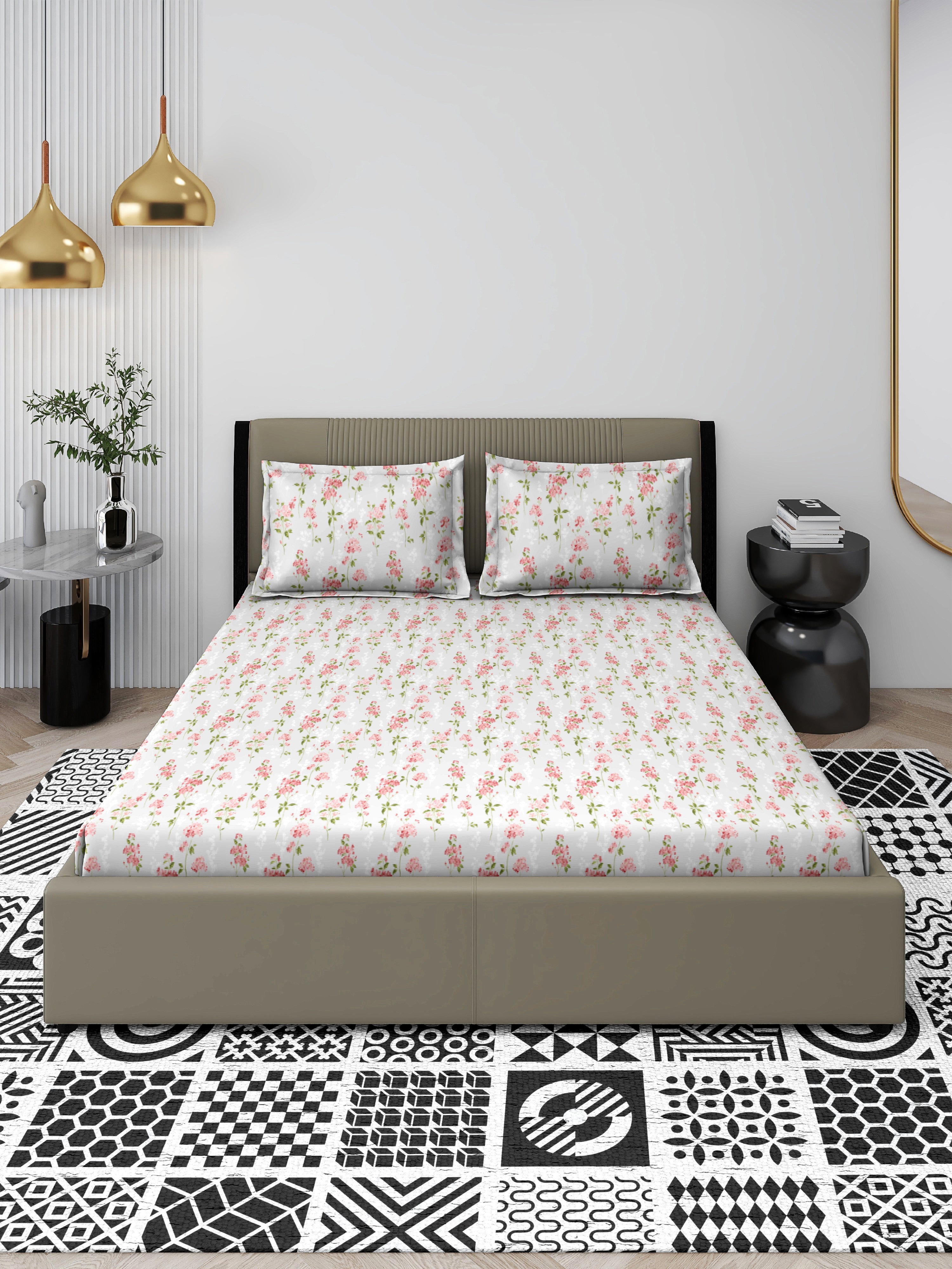 White Dawn Rose Queen Bedsheet Set - Super-Soft