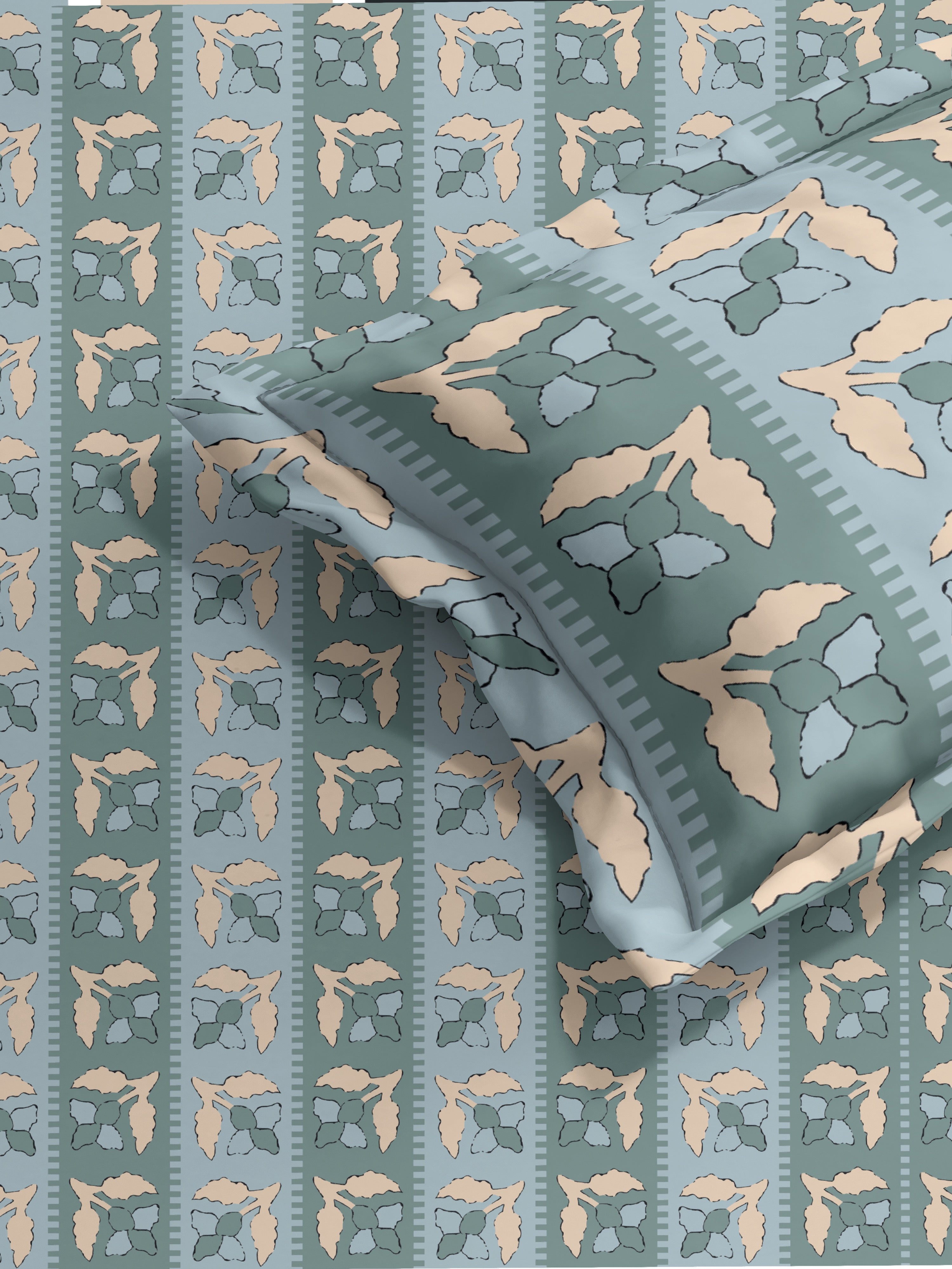 Block Print Cotton Single Bed Sheet with Matching Pillow Cover