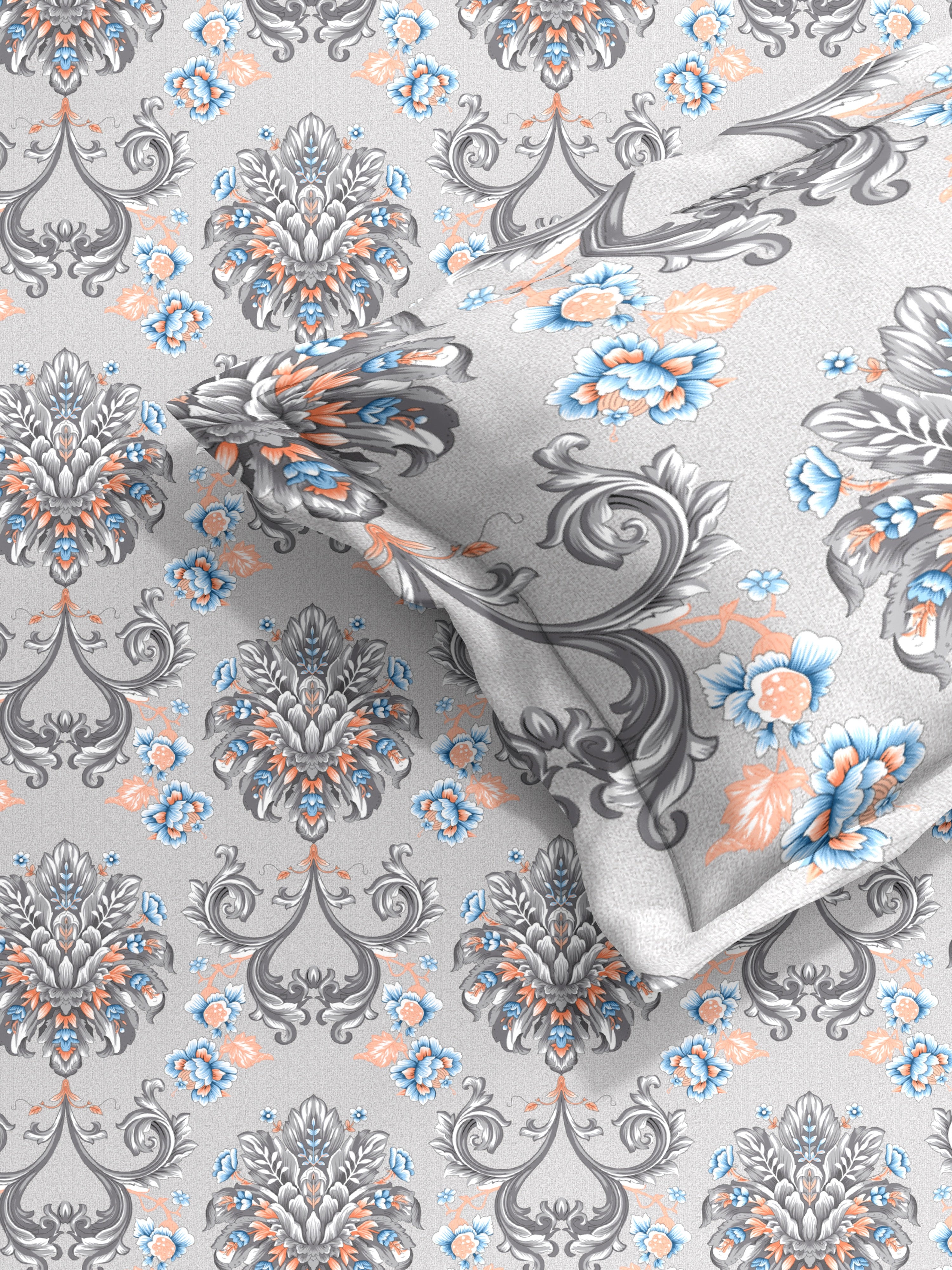 Damask Cotton Single Bed Sheet with Matching Pillow Cover