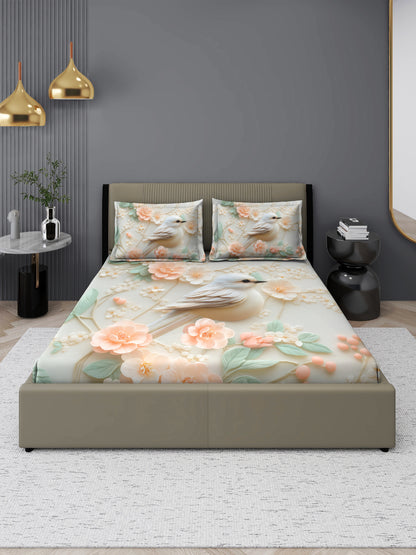 Humming Bird King Size Bedsheet with 2 Pillow Covers