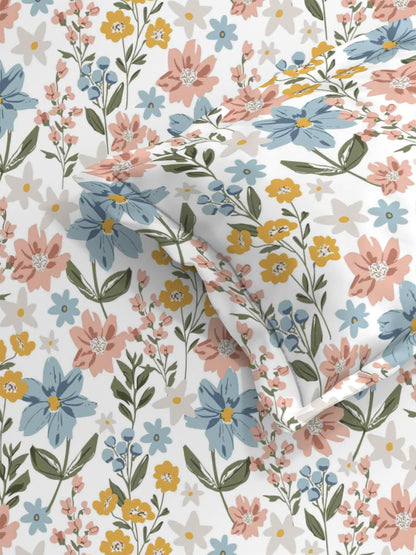 Ivory Bloom Floral Queen Bedsheet Set
