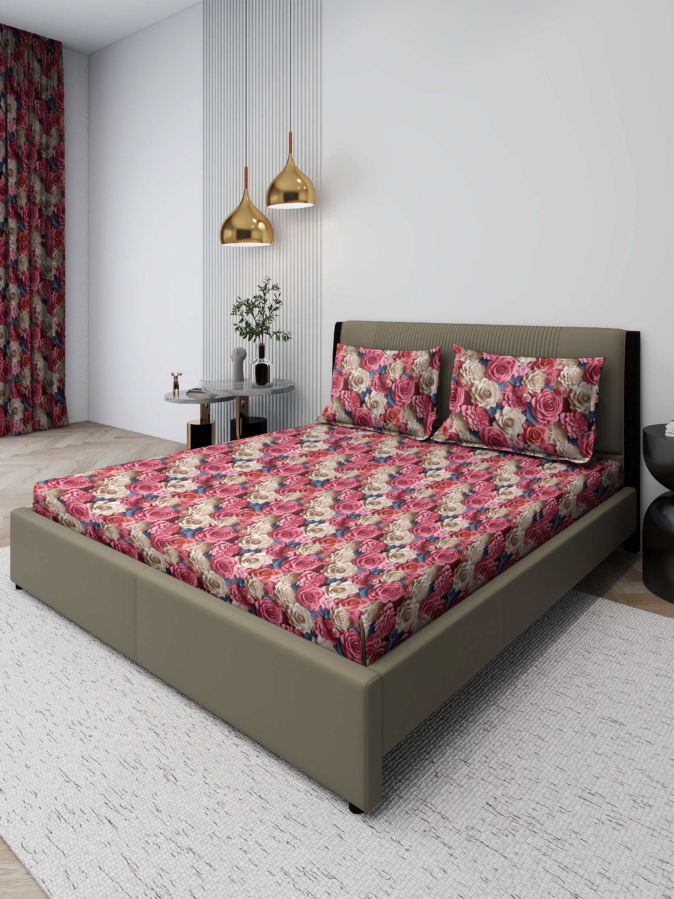 Coral Charm Dream Weave – 7D Double Bedsheet Set